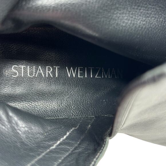 Stuart Weitzman Black Pointed Toe Ankle Boot SZ 7 Women's Leather Modern Block - Picture 4 of 12